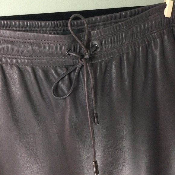 Theory 100% Leather Slit Leg Pull-On Taupe Pants Size 12 - Picture 11 of 14